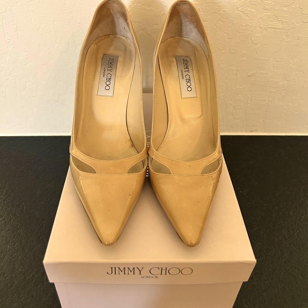 Jimmy Choo Margo Camel Patent leather pumps. Size 38.5
